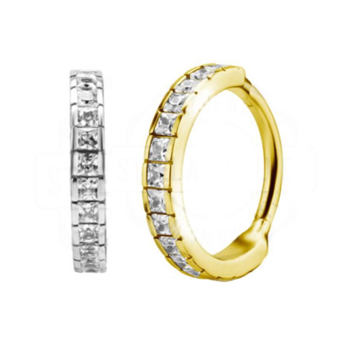 ARGOLA CLICKER SQUARE ZIRC CUBIC AÇO