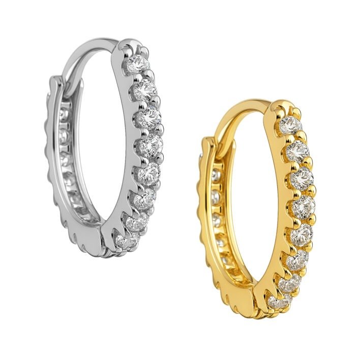 ARGOLA CLICKER CRAVEJADAS FININHA OURO 18K